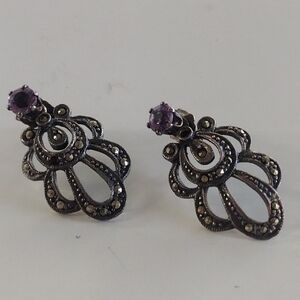 Elegant Art Deco Sterling Silver and Purple Amethyst Earrings